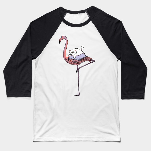 Flamingo and persian cat Baseball T-Shirt by huebucket